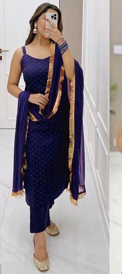 Festive, Party Wear Blue color Salwar Kameez in Rayon fabric with Straight Foil Print work : 1920897