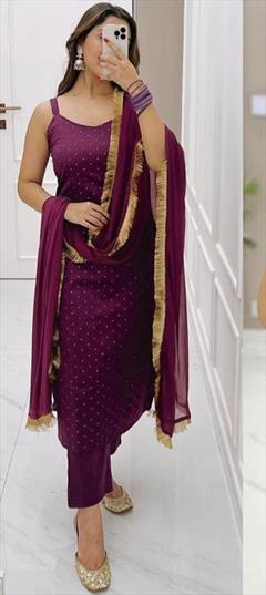 Festive, Party Wear Purple and Violet color Salwar Kameez in Rayon fabric with Straight Foil Print work : 1920899