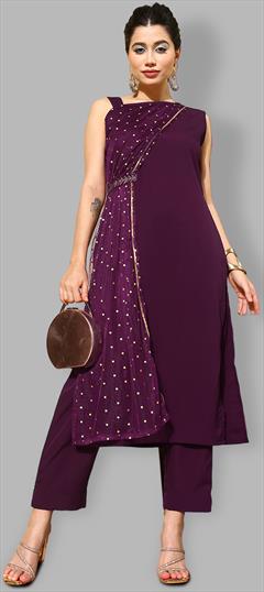 Festive, Party Wear Beige and Brown color Salwar Kameez in Crepe Silk fabric with Palazzo, Straight Printed work : 1920922