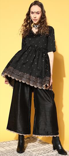 Festive, Party Wear Black and Grey color Salwar Kameez in Poly Silk fabric with Anarkali, Palazzo Printed work : 1920935