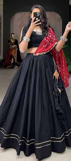 Festive, Party Wear Black and Grey color Lehenga in Cotton fabric with Flared Gota Patti, Thread work : 1920962
