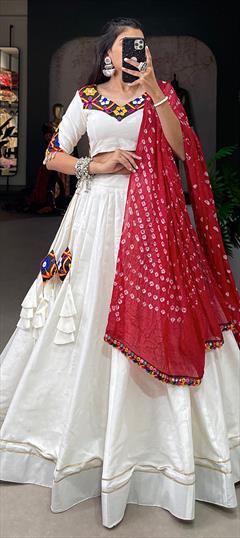 Festive, Party Wear White and Off White color Lehenga in Cotton fabric with Flared Gota Patti, Thread work : 1920964
