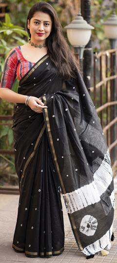 Festive, Party Wear Black and Grey color Saree in Cotton fabric with South Block Print work : 1920996