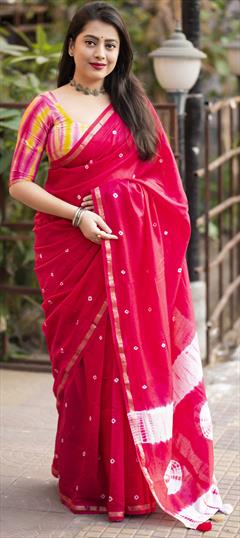 Festive, Party Wear Red and Maroon color Saree in Cotton fabric with South Block Print work : 1920997