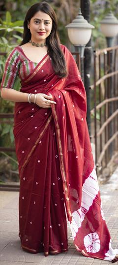 Festive, Party Wear Red and Maroon color Saree in Cotton fabric with South Block Print work : 1920998
