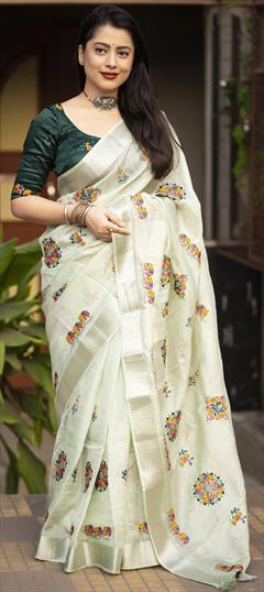 Festive, Traditional Green color Saree in Kota Silk fabric with South Embroidered, Resham, Sequence, Thread work : 1921003