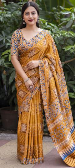 Festive, Traditional Yellow color Saree in Art Silk fabric with South Printed work : 1921015