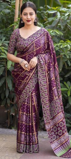 Festive, Traditional Purple and Violet color Saree in Art Silk fabric with South Printed work : 1921018