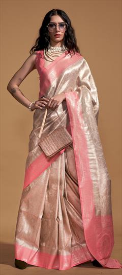 Festive, Party Wear, Traditional Beige and Brown, Pink and Majenta color Saree in Kanjeevaram Silk fabric with South Weaving work : 1921024