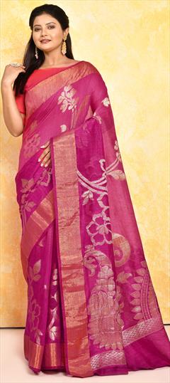Bridal, Wedding Pink and Majenta color Saree in Silk fabric with South Weaving, Zari work : 1921154