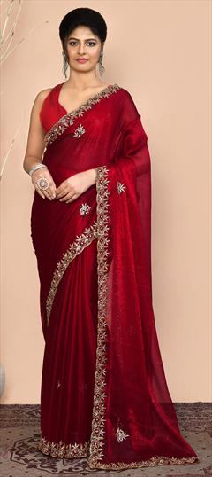 Festive, Party Wear, Traditional Red and Maroon color Saree in Georgette fabric with South Embroidered, Resham, Thread, Zari work : 1921171