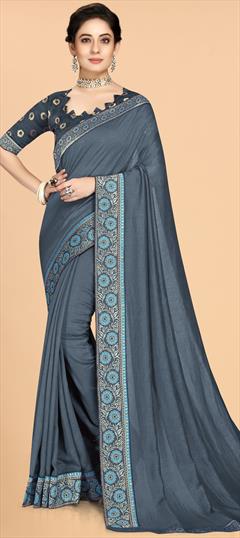 Festive, Party Wear Black and Grey color Saree in Art Silk fabric with Classic Border work : 1921328