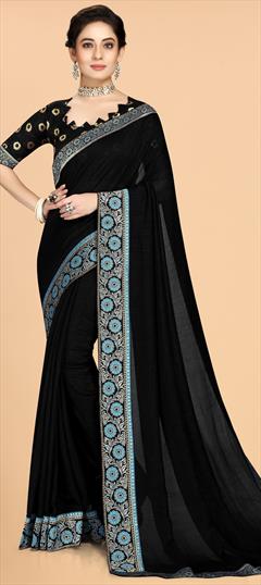 Festive, Party Wear Black and Grey color Saree in Art Silk fabric with Classic Border work : 1921329