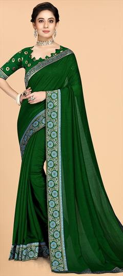 Festive, Party Wear Green color Saree in Art Silk fabric with Classic Border work : 1921330