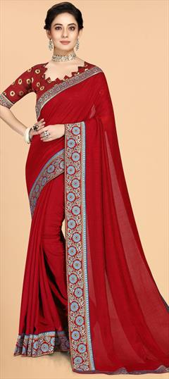 Festive, Party Wear Red and Maroon color Saree in Art Silk fabric with Classic Border work : 1921332
