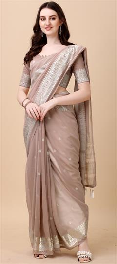 Festive, Party Wear Beige and Brown color Saree in Art Silk fabric with Classic Printed work : 1921339