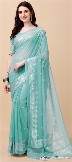 Festive, Party Wear Blue color Saree in Art Silk fabric with Classic Printed work : 1921343