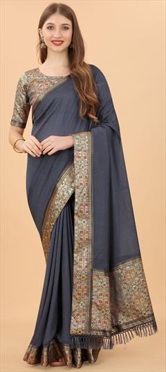 Festive, Party Wear Black and Grey color Saree in Art Silk fabric with Classic Border work : 1921359