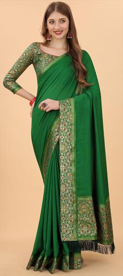 Festive, Party Wear Green color Saree in Art Silk fabric with Classic Border work : 1921362
