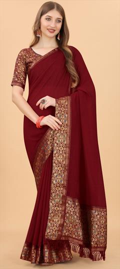 Festive, Party Wear Red and Maroon color Saree in Art Silk fabric with Classic Border work : 1921368