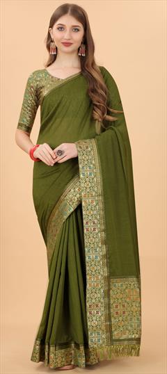 Festive, Party Wear Green color Saree in Art Silk fabric with Classic Border work : 1921373