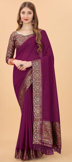 Festive, Party Wear Pink and Majenta color Saree in Art Silk fabric with Classic Border work : 1921375