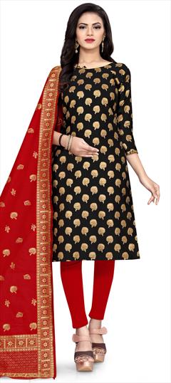 Casual Black and Grey color Salwar Kameez in Banarasi Silk fabric with Straight Weaving, Zari work : 1921558