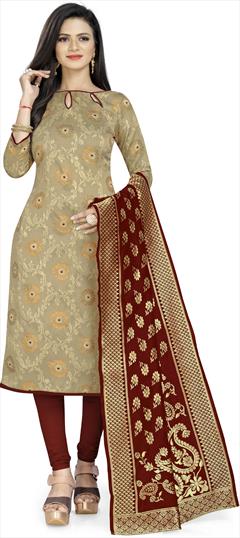 Casual Beige and Brown color Salwar Kameez in Banarasi Silk fabric with Straight Weaving work : 1921560