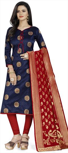 Casual Blue color Salwar Kameez in Banarasi Silk fabric with Straight Weaving work : 1921564