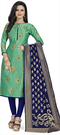 Casual Green color Salwar Kameez in Banarasi Silk fabric with Straight Weaving work : 1921568