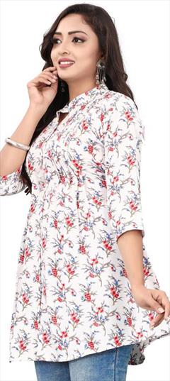 Casual White and Off White color Kurti in Faux Crepe fabric with A Line, Long Sleeve Printed work : 1921585