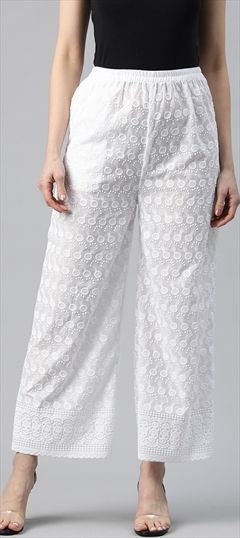 Casual, Summer White and Off White color Palazzo in Cotton fabric with Palazzo Embroidered, Resham, Thread work : 1921599