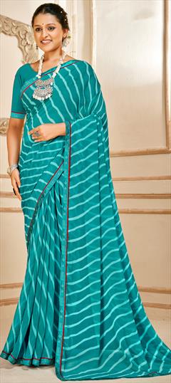 Festive, Party Wear Blue color Saree in Georgette fabric with Classic Lace, Lehariya, Printed work : 1921613