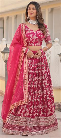 Bridal, Reception, Wedding Pink and Majenta color Long Lehenga Choli in Viscose fabric with Flared Embroidered, Sequence work : 1921644