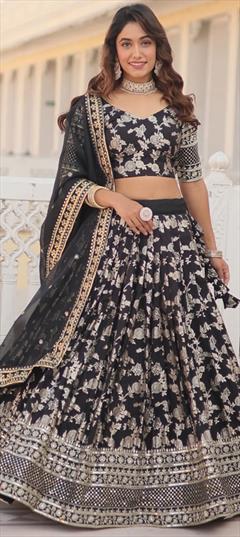 Bridal, Reception, Wedding Black and Grey color Long Lehenga Choli in Viscose fabric with Flared Embroidered, Sequence work : 1921646