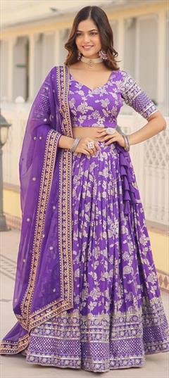 Bridal, Reception, Wedding Purple and Violet color Long Lehenga Choli in Viscose fabric with Flared Embroidered, Sequence work : 1921654