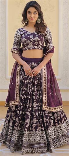 Bridal, Reception, Wedding Purple and Violet color Long Lehenga Choli in Viscose fabric with Flared Embroidered, Sequence work : 1921657