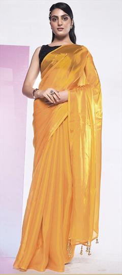 Party Wear, Traditional Yellow color Saree in Art Silk, Silk fabric with South Thread work : 1921661