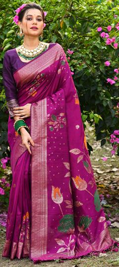 Party Wear, Traditional Purple and Violet color Saree in Tussar Silk fabric with South Printed, Weaving work : 1921664
