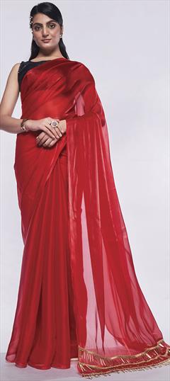 Party Wear, Traditional Red and Maroon color Saree in Art Silk, Silk fabric with South Thread work : 1921668