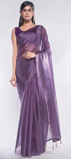 Party Wear, Traditional Purple and Violet color Saree in Art Silk, Silk fabric with South Thread work : 1921670