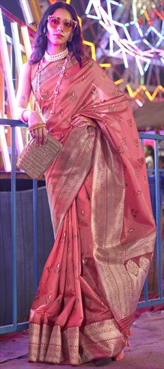 Festive, Party Wear, Traditional Pink and Majenta color Saree in Handloom fabric with Bengali Weaving work : 1921691