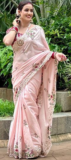 Festive, Reception, Traditional, Wedding Pink and Majenta color Saree in Art Silk fabric with South Embroidered, Sequence, Thread work : 1921708