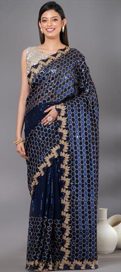 Festive, Party Wear, Wedding Blue color Saree in Georgette fabric with Classic Sequence, Zari work : 1921709