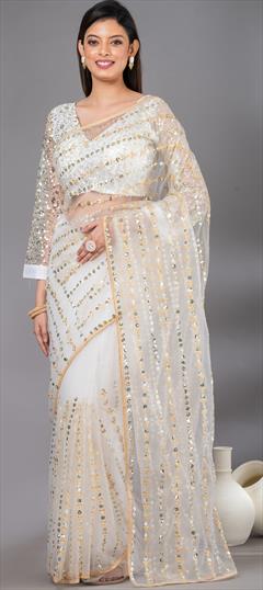 Festive, Party Wear, Wedding White and Off White color Saree in Net fabric with Classic Sequence work : 1921711