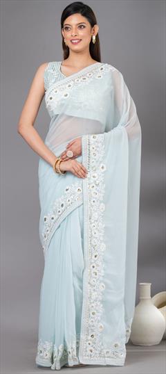 Festive, Party Wear, Wedding Blue color Saree in Georgette fabric with Classic Sequence work : 1921714