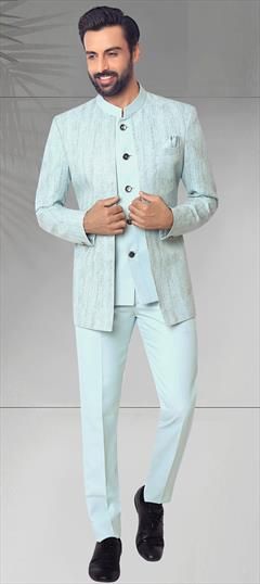 Party Wear Blue color Jodhpuri Suit in Rayon fabric with Thread work : 1921749