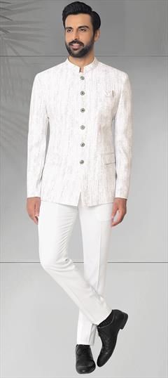 Party Wear White and Off White color Jodhpuri Suit in Rayon fabric with Thread work : 1921760