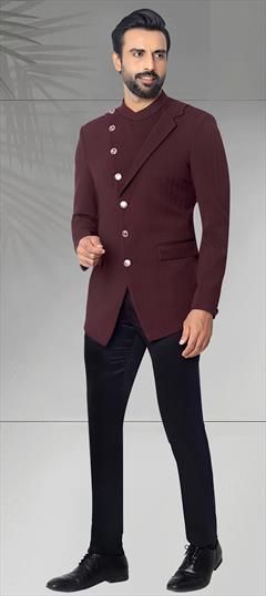 Party Wear Red and Maroon color Jodhpuri Suit in Rayon fabric with Thread work : 1921762