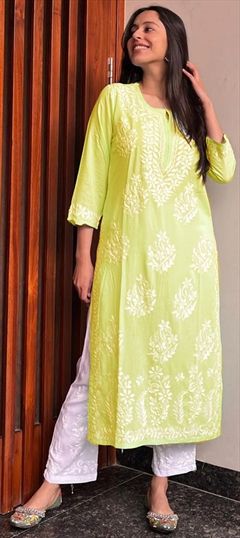 Party Wear Green color Salwar Kameez in Rayon fabric with Straight Embroidered work : 1922053